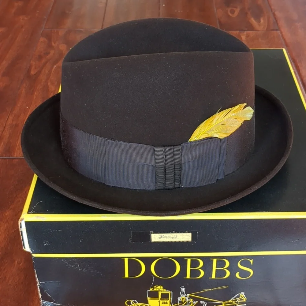 MEN'S VINTAGE DOBBS FELT BROWN FEDORA SIZE 6 7/8 - Picture 2 of 16